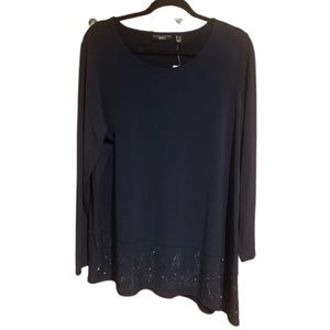 Susan Graver Artisan Liquid Knit Top with Asymmetrical studded bead accent.